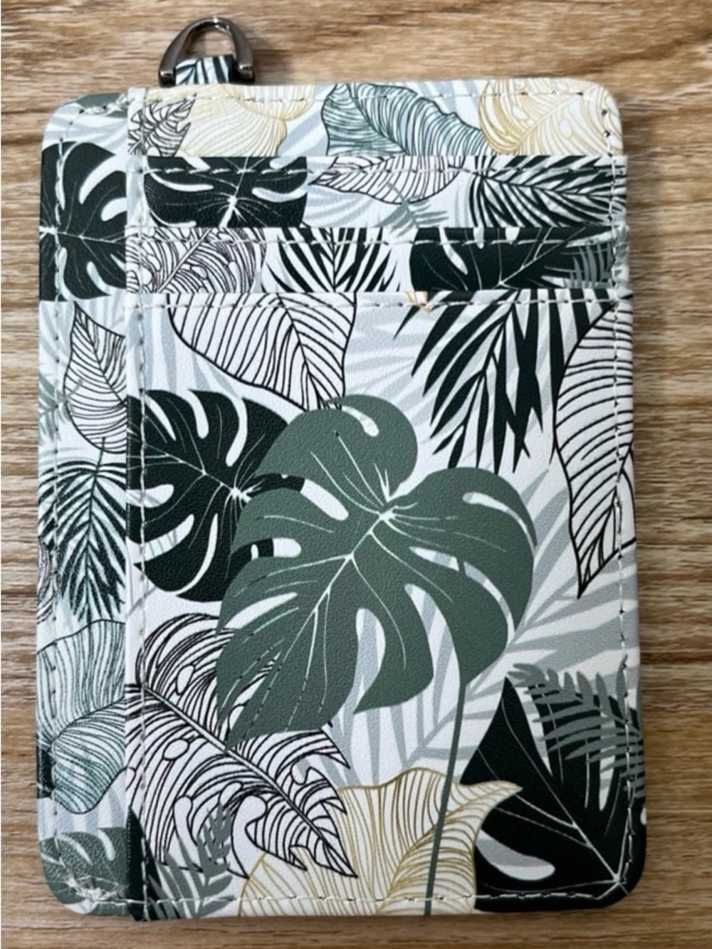 Floral Leaf ID Badge Wallet Cover - Green/White